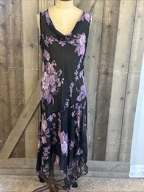 Connected Apparel Y2K Midi Beaded Floral Chiffon Bias Cut Dress Fairy Goth Large